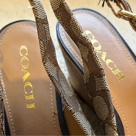 Coach Ferry Logo Monogram Canvas Slingback Cork Wedge - Picture 4 of 11
